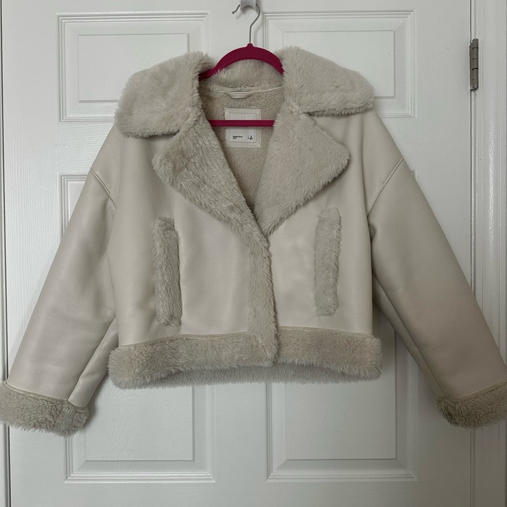 Abercrombie & Fitch Sherpa Lined Cream Leather Jacket